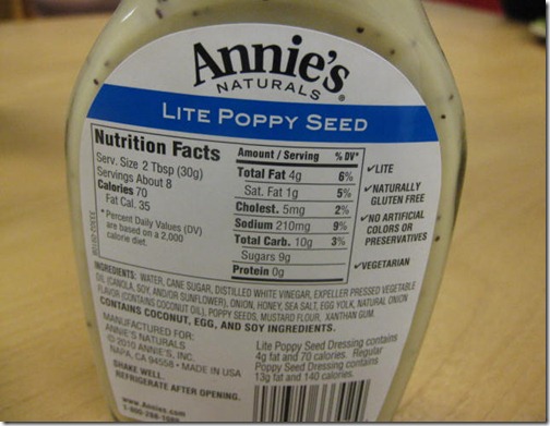 Annie's Poppyseed nutrition facts
